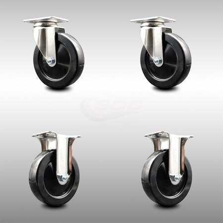 Service Caster 5 Inch 316SS Soft Rubber Wheel Swivel Top Plate Caster Rigid SCC, 2PK SCC-SS31620S514-SRS-2-R-2